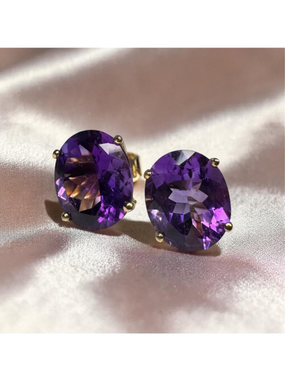 Vintage- 14K Gold Natural Amethyst Earrings Large 5CT February Birthstone Estate - Picture 14 of 16